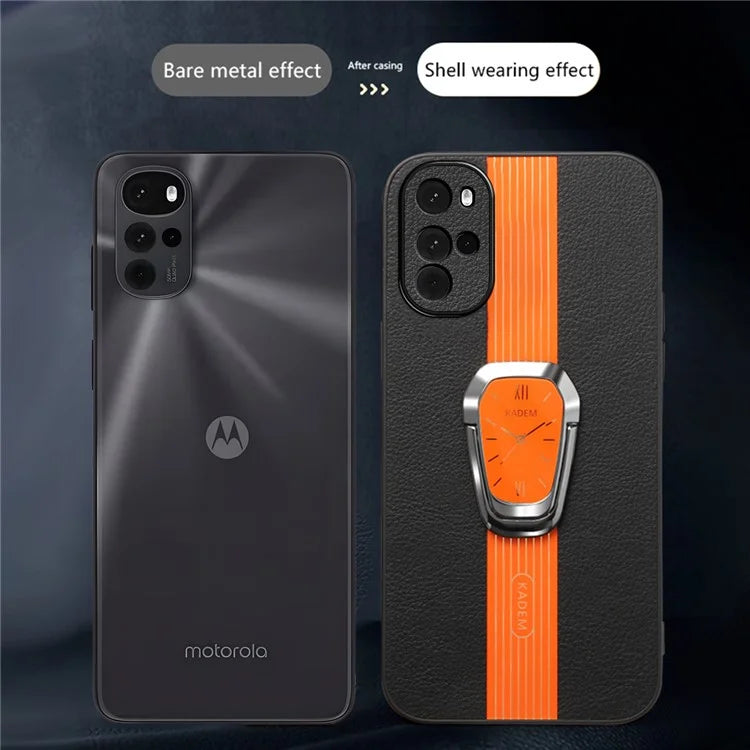 KADEM For Motorola Moto G22 Cover PU+TPU+Acrylic Anti-drop Phone Kickstand Case