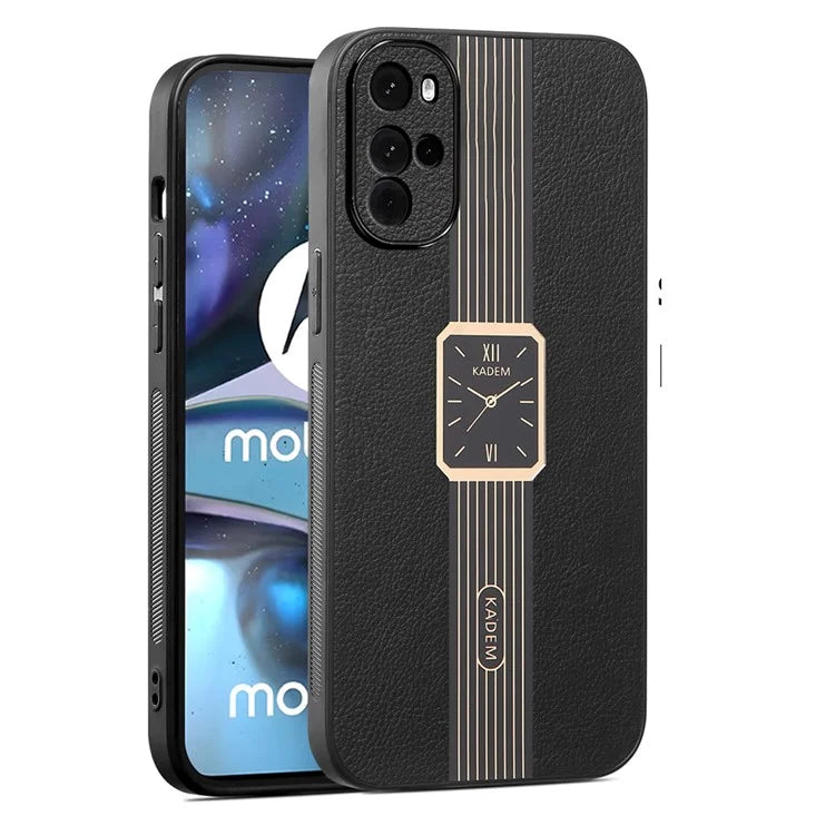 KADEM For Motorola Moto G22 Case Bump Proof PU+TPU+Acrylic Watch Pattern Phone Cover