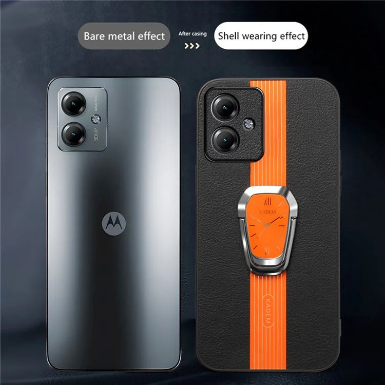 KADEM For Motorola Moto G14 4G Cover Folding Kickstand PU+TPU+Acrylic Cell Phone Case