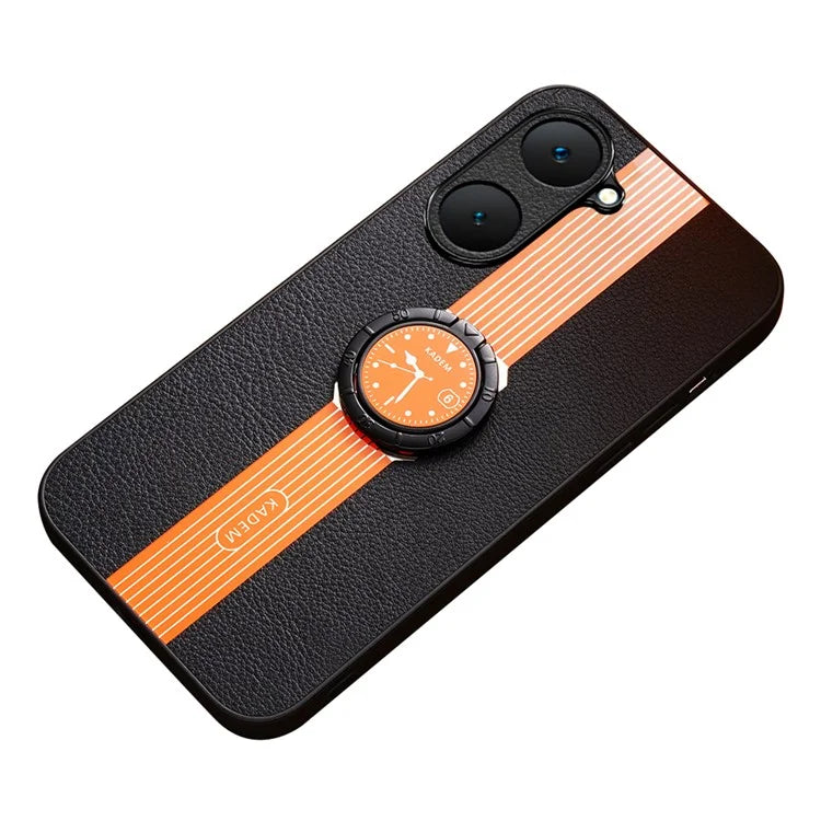 KADEM For vivo Y03 Case Ring Kickstand Leather Coated Acrylic+TPU Electroplating Phone Cover