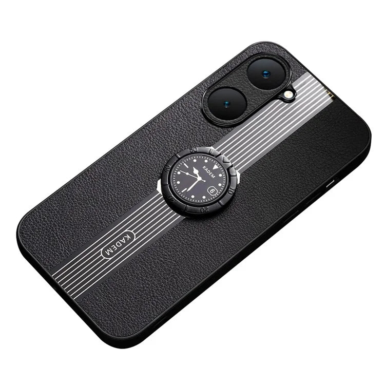 KADEM For vivo Y03 Case Ring Kickstand Leather Coated Acrylic+TPU Electroplating Phone Cover
