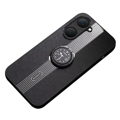 KADEM For vivo Y03 Case Ring Kickstand Leather Coated Acrylic+TPU Electroplating Phone Cover