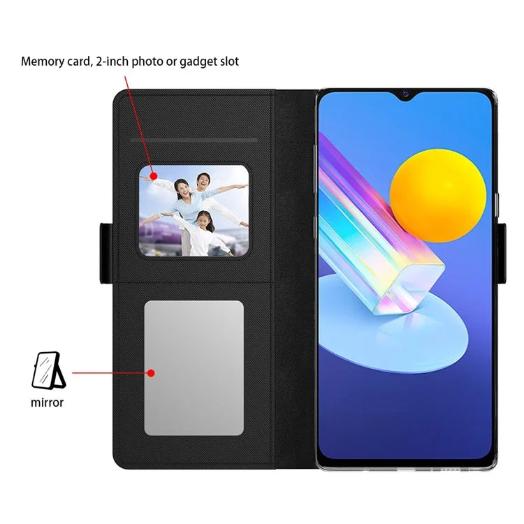 For vivo Y03 Case Leather+TPU Card Holder Smartphone Cover with Mirror