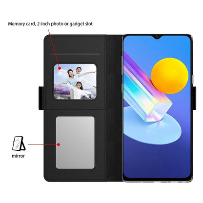 For vivo Y03 Case Leather+TPU Card Holder Smartphone Cover with Mirror