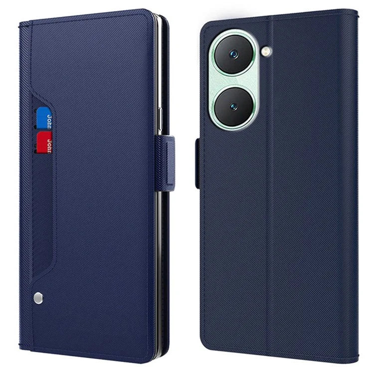 For vivo Y03 Case Leather+TPU Card Holder Smartphone Cover with Mirror