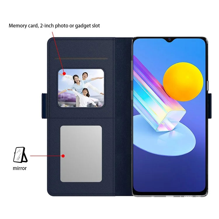 For vivo Y03 Case Leather+TPU Card Holder Smartphone Cover with Mirror