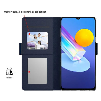 For vivo Y03 Case Leather+TPU Card Holder Smartphone Cover with Mirror