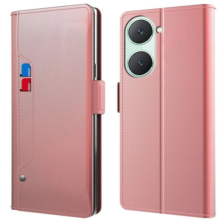 For vivo Y03 Case Leather+TPU Card Holder Smartphone Cover with Mirror