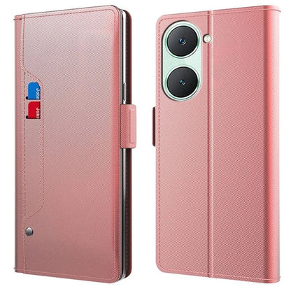 For vivo Y03 Case Leather+TPU Card Holder Smartphone Cover with Mirror