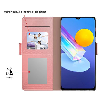 For vivo Y03 Case Leather+TPU Card Holder Smartphone Cover with Mirror