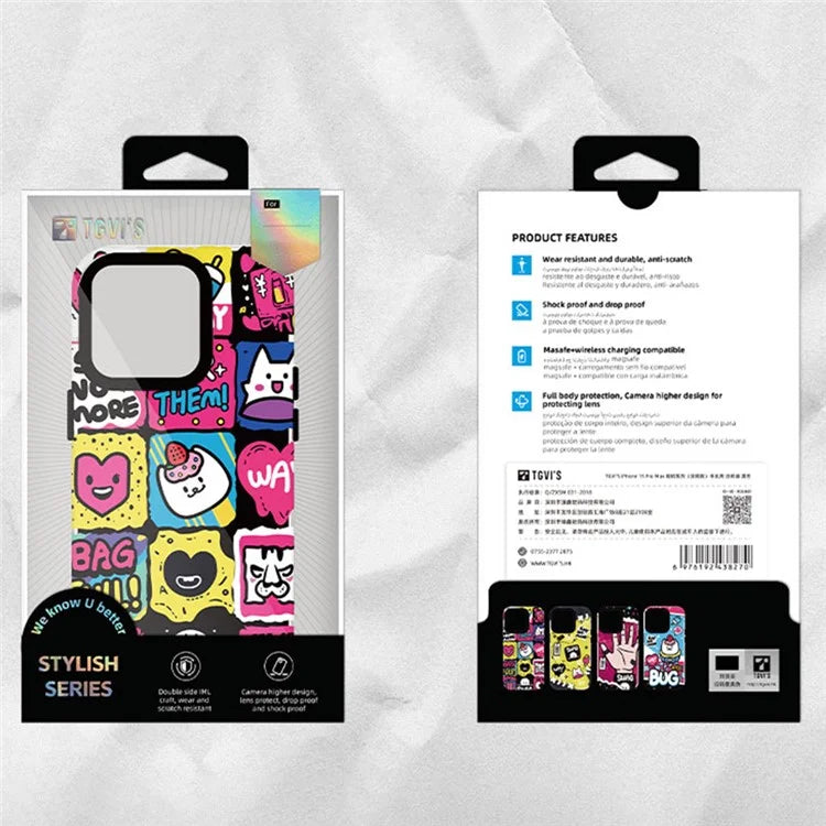 TGVI'S Stylish Series For iPhone 15 Pro Max Case IML Graffiti Pattern PET+TPU Phone Cover