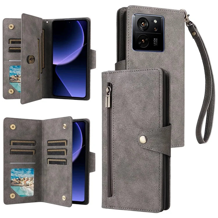 For Xiaomi Redmi K60 Ultra / 13T Pro Case Zipper Wallet Rivet Decor Leather Phone Cover