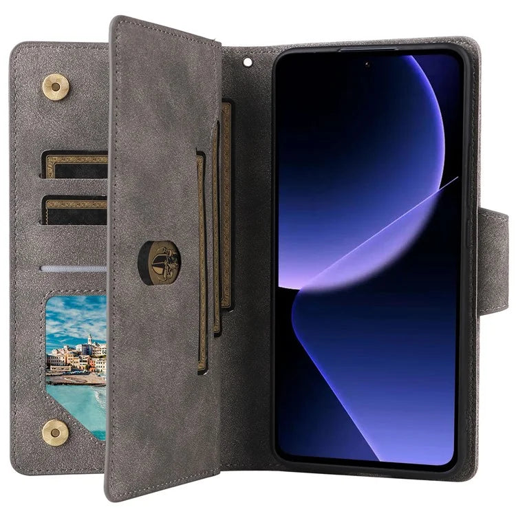 For Xiaomi Redmi K60 Ultra / 13T Pro Case Zipper Wallet Rivet Decor Leather Phone Cover