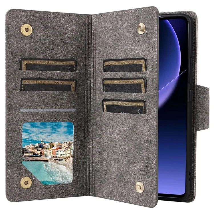 For Xiaomi Redmi K60 Ultra / 13T Pro Case Zipper Wallet Rivet Decor Leather Phone Cover