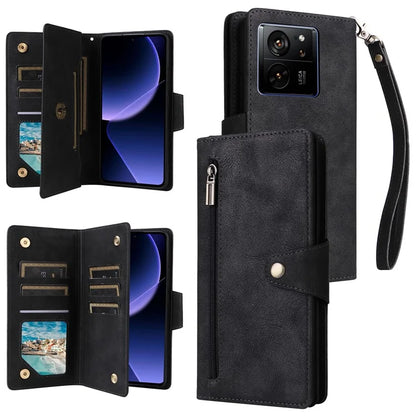 For Xiaomi Redmi K60 Ultra / 13T Pro Case Zipper Wallet Rivet Decor Leather Phone Cover