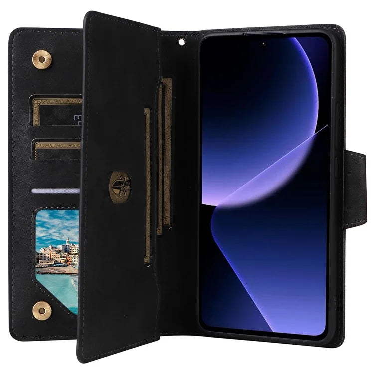 For Xiaomi Redmi K60 Ultra / 13T Pro Case Zipper Wallet Rivet Decor Leather Phone Cover