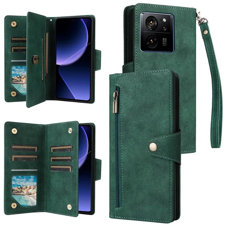 For Xiaomi Redmi K60 Ultra / 13T Pro Case Zipper Wallet Rivet Decor Leather Phone Cover
