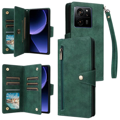 For Xiaomi Redmi K60 Ultra / 13T Pro Case Zipper Wallet Rivet Decor Leather Phone Cover