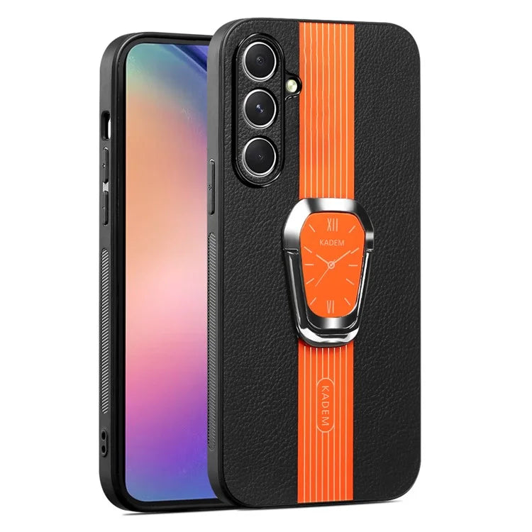 KADEM For Samsung Galaxy F15 5G / M15 5G Phone Cover Electroplated Folding Kickstand PU+TPU+Acrylic Back Case
