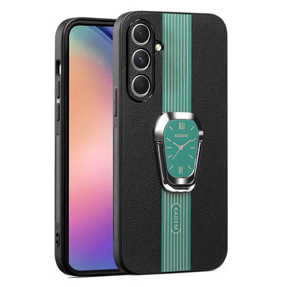 KADEM For Samsung Galaxy F15 5G / M15 5G Phone Cover Electroplated Folding Kickstand PU+TPU+Acrylic Back Case