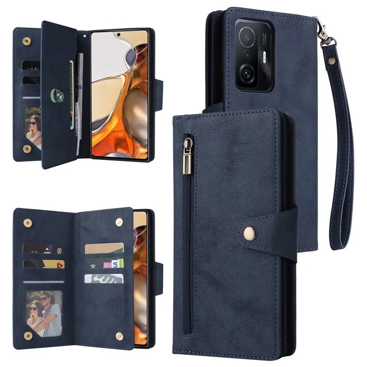 For Xiaomi 11T 5G / Xiaomi 11T Pro 5G Case Rivet Decor Leather Wallet Phone Cover with 9 Card Slots