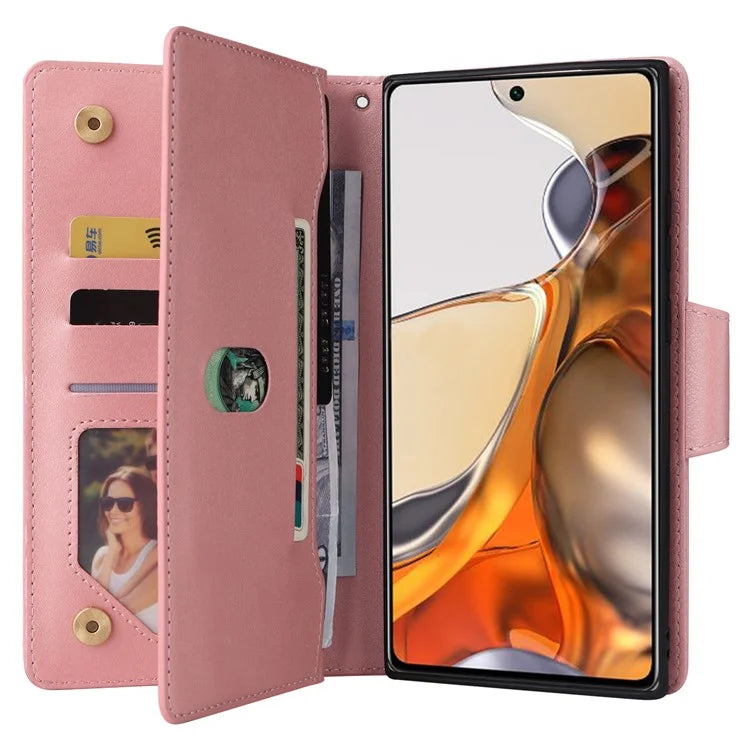 For Xiaomi 11T 5G / Xiaomi 11T Pro 5G Case Rivet Decor Leather Wallet Phone Cover with 9 Card Slots