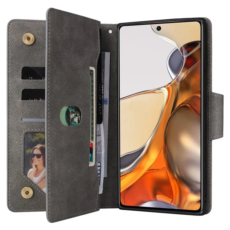 For Xiaomi 11T 5G / Xiaomi 11T Pro 5G Case Rivet Decor Leather Wallet Phone Cover with 9 Card Slots