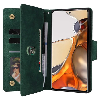 For Xiaomi 11T 5G / Xiaomi 11T Pro 5G Case Rivet Decor Leather Wallet Phone Cover with 9 Card Slots