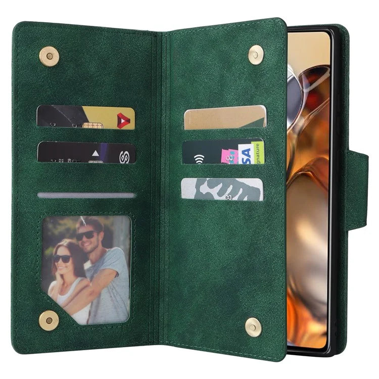 For Xiaomi 11T 5G / Xiaomi 11T Pro 5G Case Rivet Decor Leather Wallet Phone Cover with 9 Card Slots