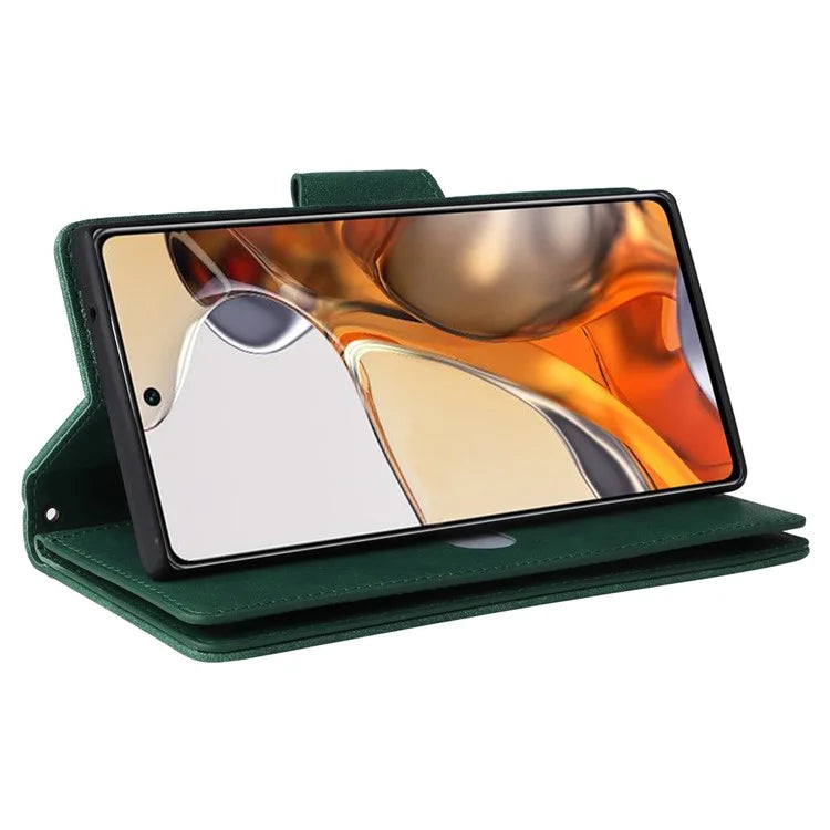 For Xiaomi 11T 5G / Xiaomi 11T Pro 5G Case Rivet Decor Leather Wallet Phone Cover with 9 Card Slots