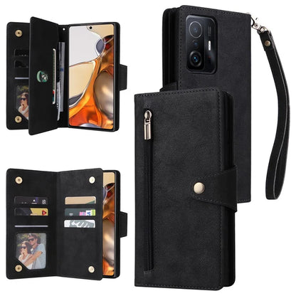 For Xiaomi 11T 5G / Xiaomi 11T Pro 5G Case Rivet Decor Leather Wallet Phone Cover with 9 Card Slots