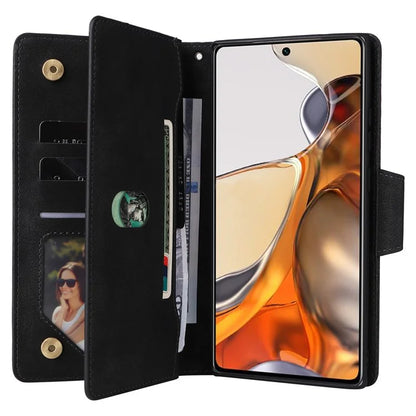 For Xiaomi 11T 5G / Xiaomi 11T Pro 5G Case Rivet Decor Leather Wallet Phone Cover with 9 Card Slots