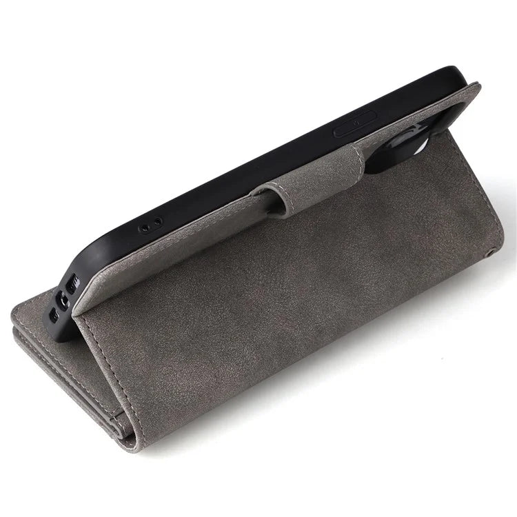 For iPhone 13 Pro Max Case Card Slots Leather Stand Phone Cover with Rivet Decor