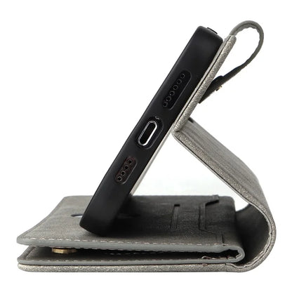 For iPhone 13 Pro Max Case Card Slots Leather Stand Phone Cover with Rivet Decor