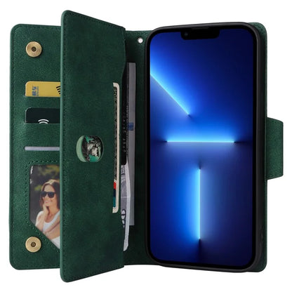For iPhone 13 Pro Max Case Card Slots Leather Stand Phone Cover with Rivet Decor
