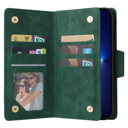 For iPhone 13 Pro Max Case Card Slots Leather Stand Phone Cover with Rivet Decor