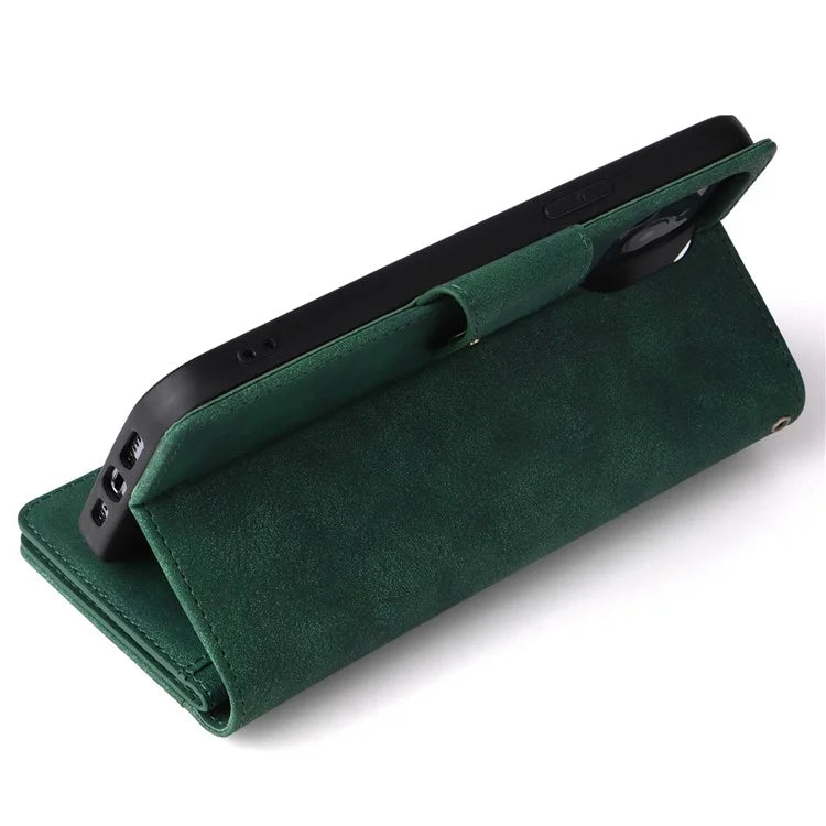 For iPhone 13 Pro Max Case Card Slots Leather Stand Phone Cover with Rivet Decor