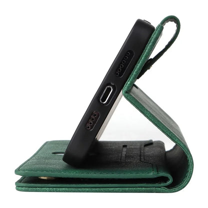 For iPhone 13 Pro Max Case Card Slots Leather Stand Phone Cover with Rivet Decor