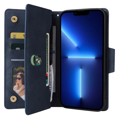 For iPhone 13 Pro Max Case Card Slots Leather Stand Phone Cover with Rivet Decor