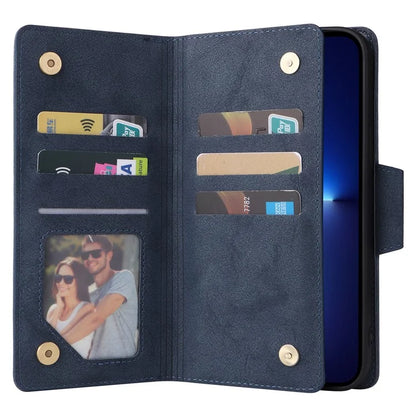 For iPhone 13 Pro Max Case Card Slots Leather Stand Phone Cover with Rivet Decor
