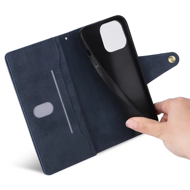 For iPhone 13 Pro Max Case Card Slots Leather Stand Phone Cover with Rivet Decor