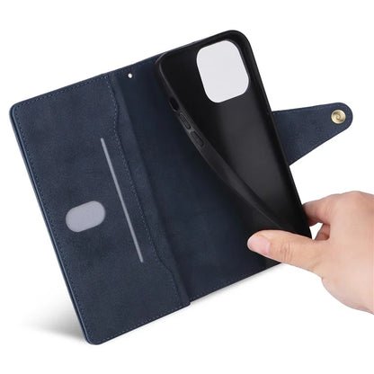 For iPhone 13 Pro Max Case Card Slots Leather Stand Phone Cover with Rivet Decor
