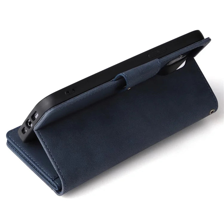 For iPhone 13 Pro Max Case Card Slots Leather Stand Phone Cover with Rivet Decor