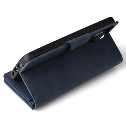 For iPhone 13 Pro Max Case Card Slots Leather Stand Phone Cover with Rivet Decor