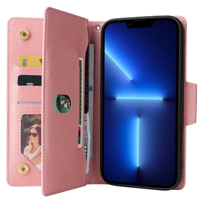 For iPhone 13 Pro Max Case Card Slots Leather Stand Phone Cover with Rivet Decor