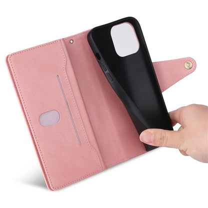 For iPhone 13 Pro Max Case Card Slots Leather Stand Phone Cover with Rivet Decor