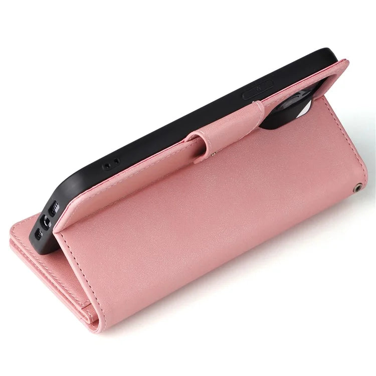 For iPhone 13 Pro Max Case Card Slots Leather Stand Phone Cover with Rivet Decor