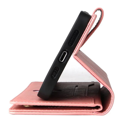 For iPhone 13 Pro Max Case Card Slots Leather Stand Phone Cover with Rivet Decor