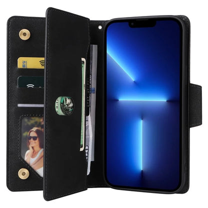 For iPhone 13 Pro Max Case Card Slots Leather Stand Phone Cover with Rivet Decor