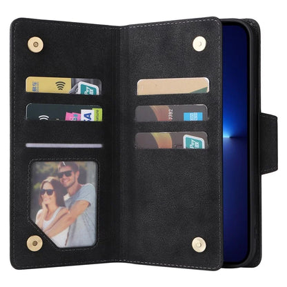 For iPhone 13 Pro Max Case Card Slots Leather Stand Phone Cover with Rivet Decor